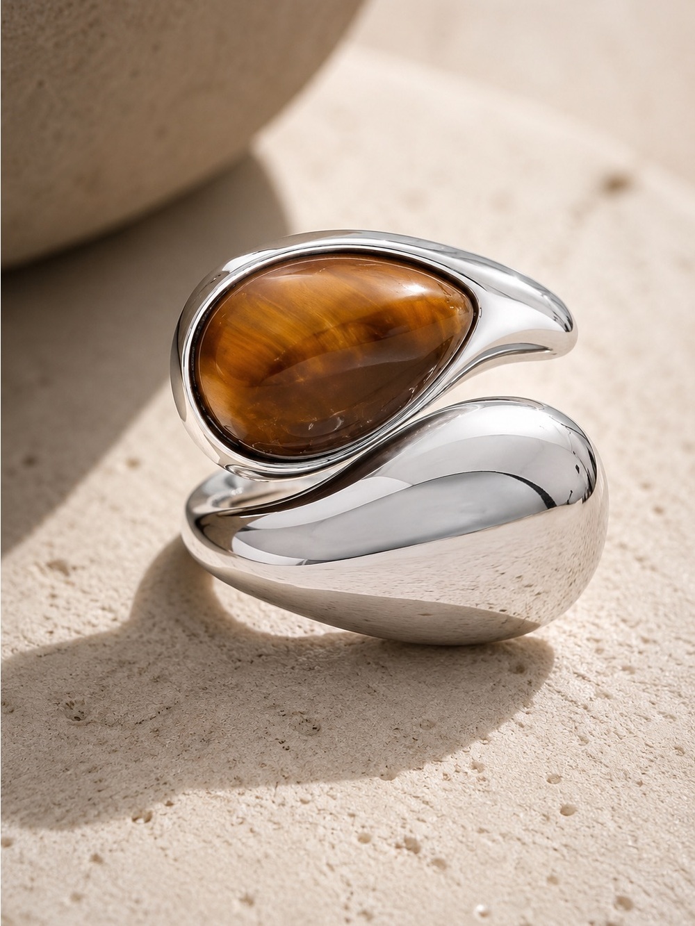 Silver tone Ring with Brown Teardrop Stone